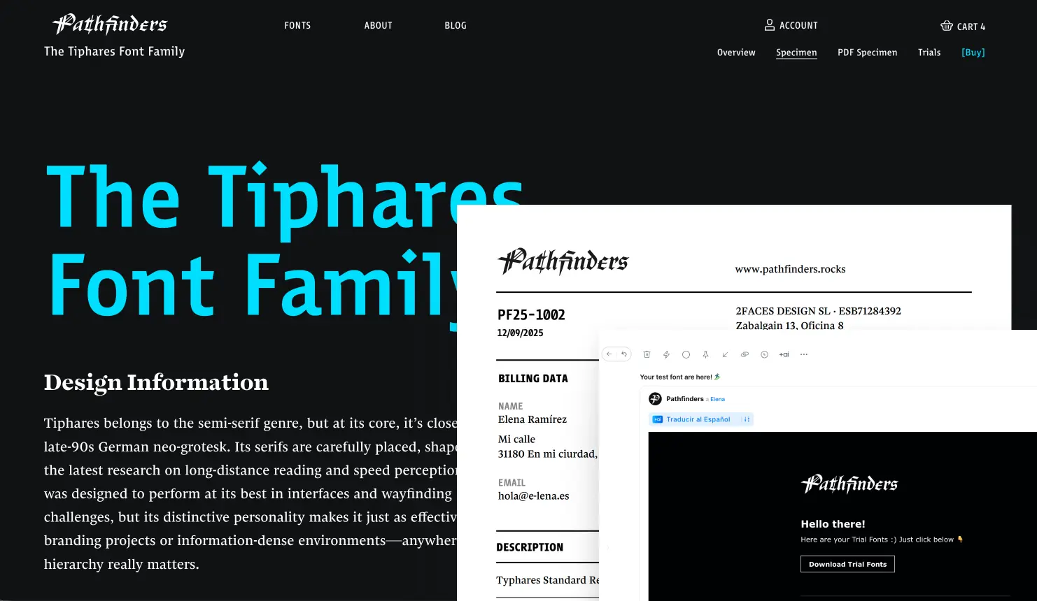 View of foundry website, email and invoice full on brand, by The Forge